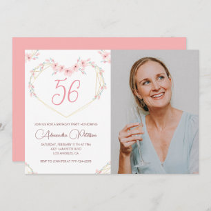 Modern Boho Floral Photo 56th birthday invitation