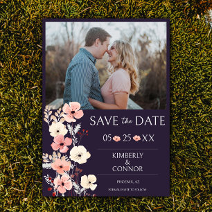 Modern Boho Floral Photo Purple Save The Date