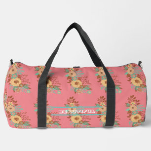 Modern Boho Floral Pink Customise Duffle Bag