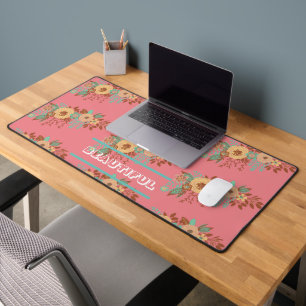 Modern Boho Floral Pink Desk Mat