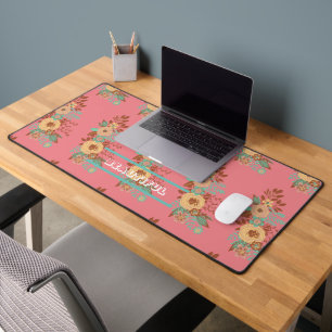 Modern Boho Floral Pink Desk Mat