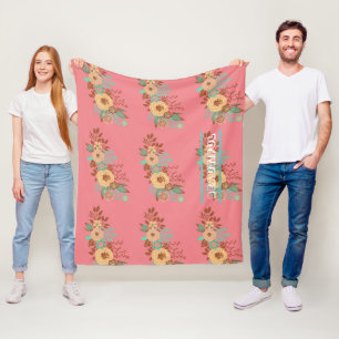 Modern Boho Floral Pink  Fleece Blanket