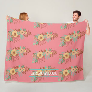 Modern Boho Floral Pink Fleece Blanket
