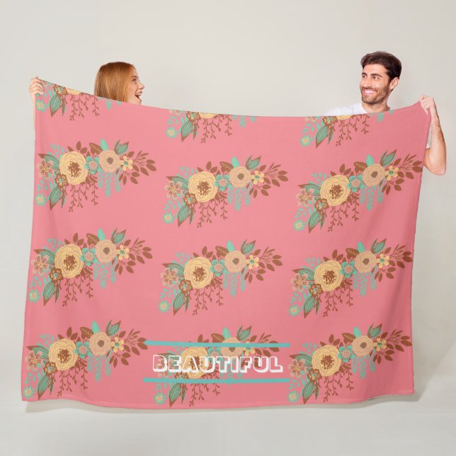 Modern Boho Floral Pink  Fleece Blanket (In Situ)