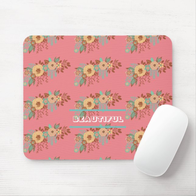 Modern Boho Floral Pink  Mouse Pad (With Mouse)