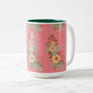 Modern Boho Floral Pink Two-Tone Coffee Mug