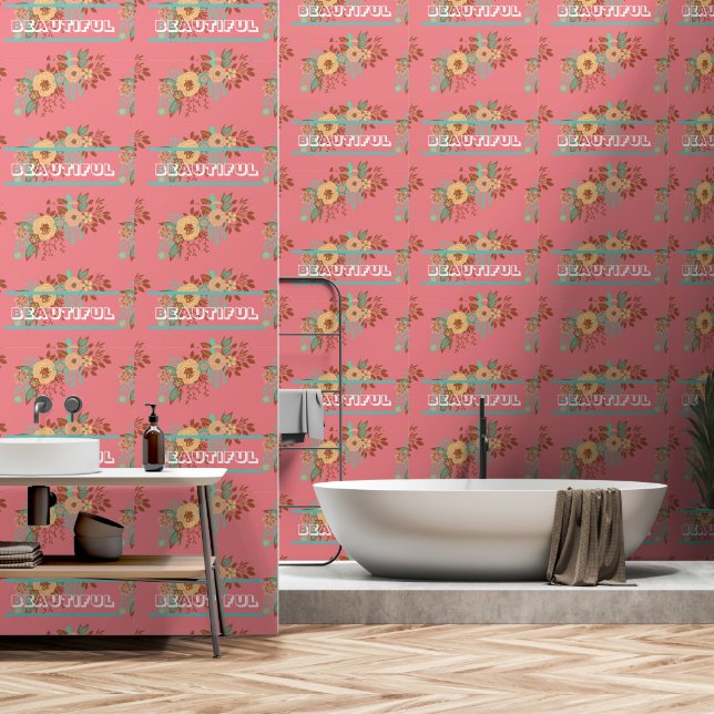 Modern Boho Floral Pink  Wallpaper (Bathroom)