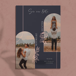 Modern Boho Floral Rose Photo Arch Black Save The Date