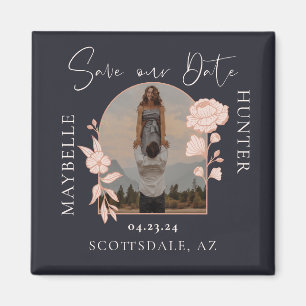 Modern Boho Floral Rose Photo Arch Navy Magnet