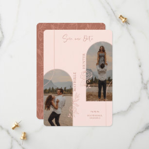 Modern Boho Floral Rose Photo Arch Pink & Brown Save The Date