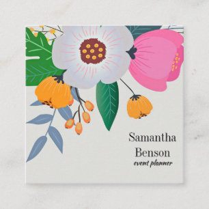 Modern Boho Floral Square Business Card