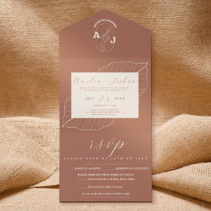Modern Boho Floral Terracotta Burnt Orange Wedding All In One Invitation