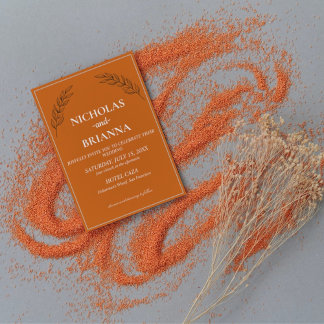 Modern Boho Floral Terracotta Burnt Orange Wedding Invitation
