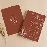 Modern Boho Floral Terracotta Burnt Orange Wedding Invitation<br><div class="desc">Modern Boho Floral Terracotta Burnt Orange Wedding Invitation. Monogram at the back.</div>