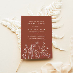 Modern Boho Floral Terracotta Burnt Orange Wedding Invitation