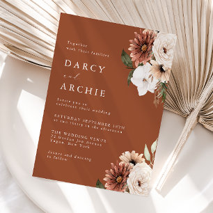 Modern Boho Floral Terracotta Wedding Invitation