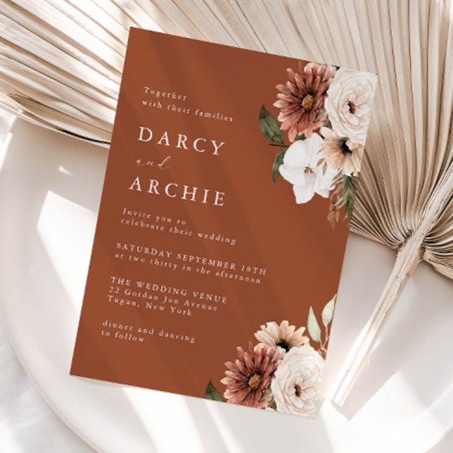 Modern Boho Floral Terracotta Wedding Invitation (Creator Uploaded)