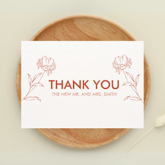Modern Boho Floral Terracotta Wedding Thank You Card