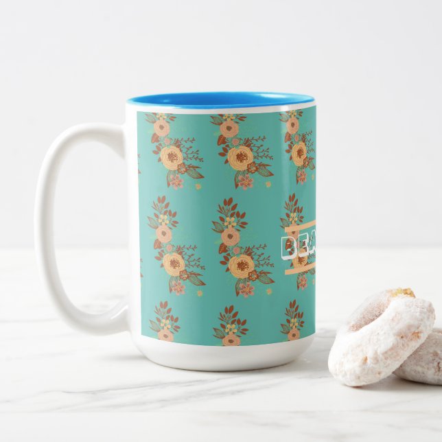 Modern Boho Floral  Two-Tone Coffee Mug (With Donut)