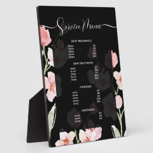 Modern Boho Floral Watercolor Salon Service Menu Plaque