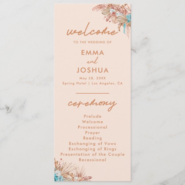 Modern Boho Floral Wedding Ceremony Program (Front)