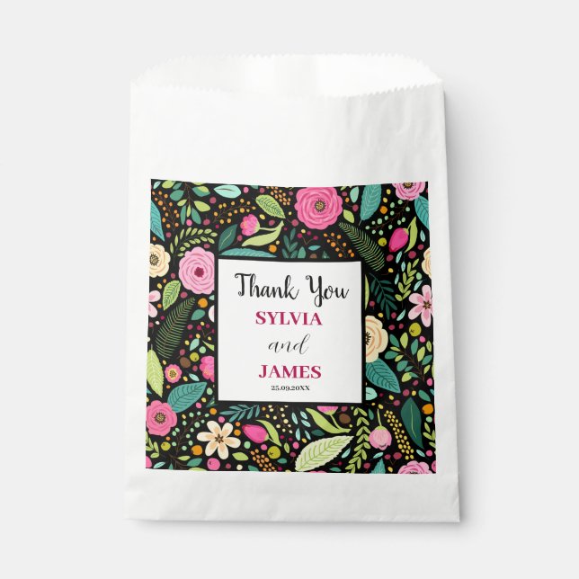 Modern Boho Floral Wedding Favour Bag (Front)