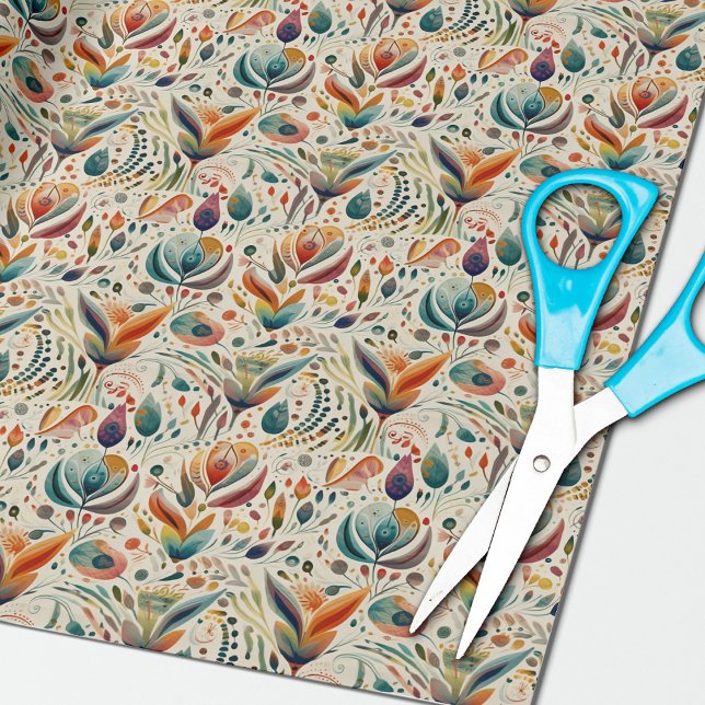 Modern Boho Floral Wrapping Paper (Close up view of this beautiful wrapping paper from Night and Day Designs.)