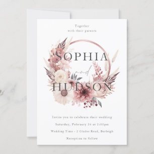 Modern Boho Floral Wreath Wedding Invitation