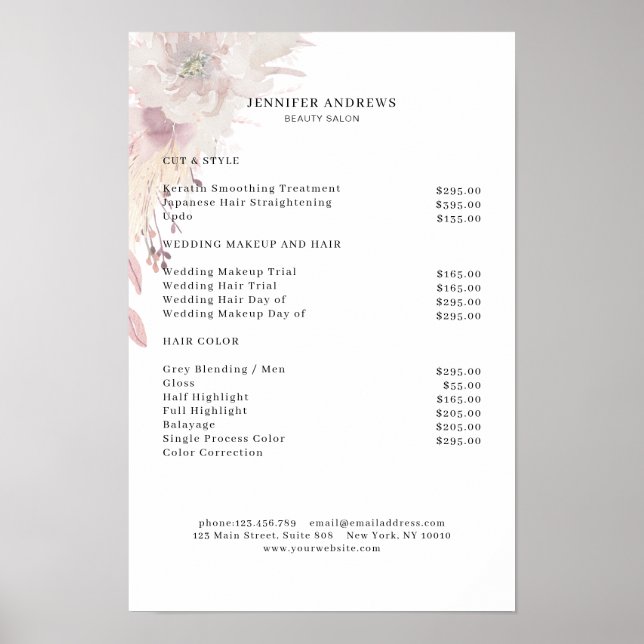 Modern Boho Flower Price List Poster (Front)