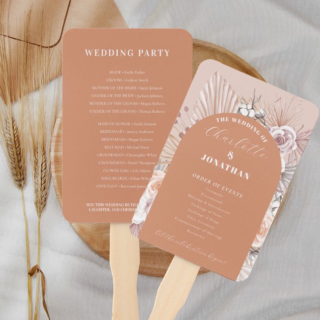 Modern Boho Flowers Terracotta Wedding Programs Hand Fan (Creator Uploaded)