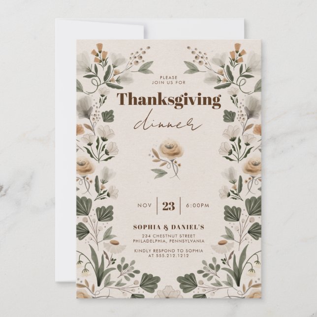 Modern Boho Folk Thanksgiving Dinner Invitation (Front)