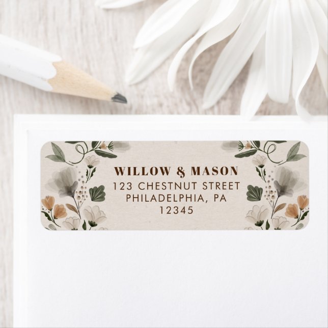Modern Boho Folk Wedding Return Address Label (Insitu)