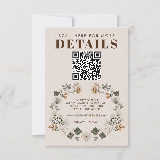 Modern Boho Folk Wedding RSVP Details QR Code (Front)