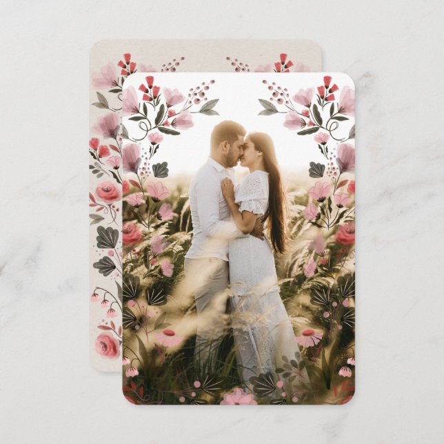 Modern Boho Folk Wedding Thank You Card with Photo (Front/Back)