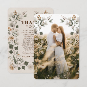 Modern Boho Folk Wedding Thank You Card with Photo