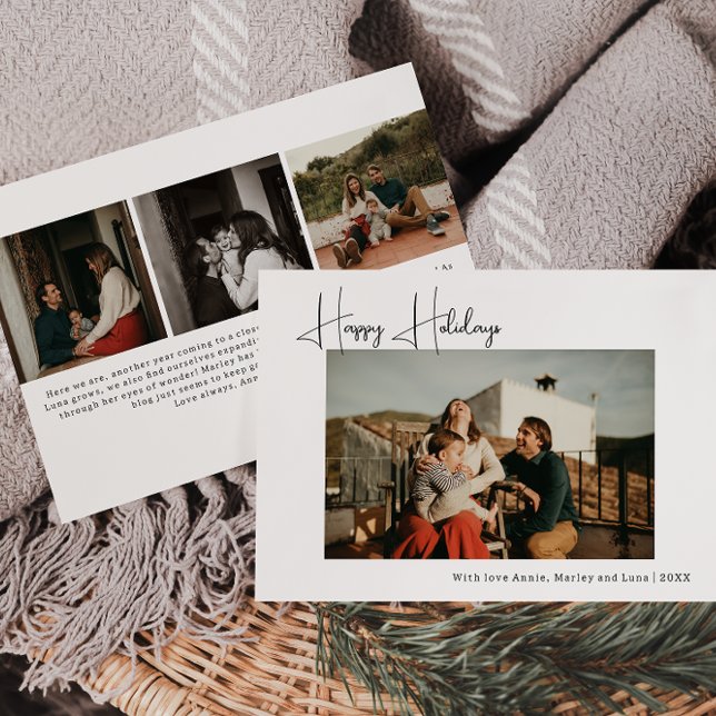 Modern Boho Four Photo Happy Holiday Card (Creator Uploaded)
