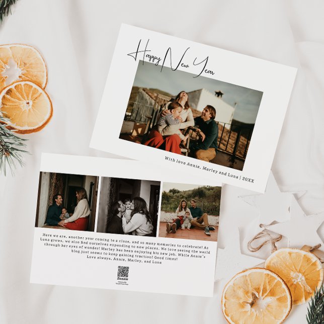 Modern Boho Four Photo Happy New Year Holiday Card (Creator Uploaded)