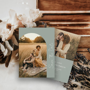 Modern Boho Frame Sage Wedding Photo Save The Date