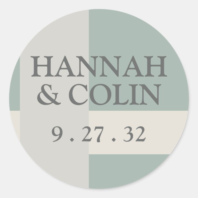 Modern Boho Geometric Abstract Green Grey Names Classic Round Sticker (Front)