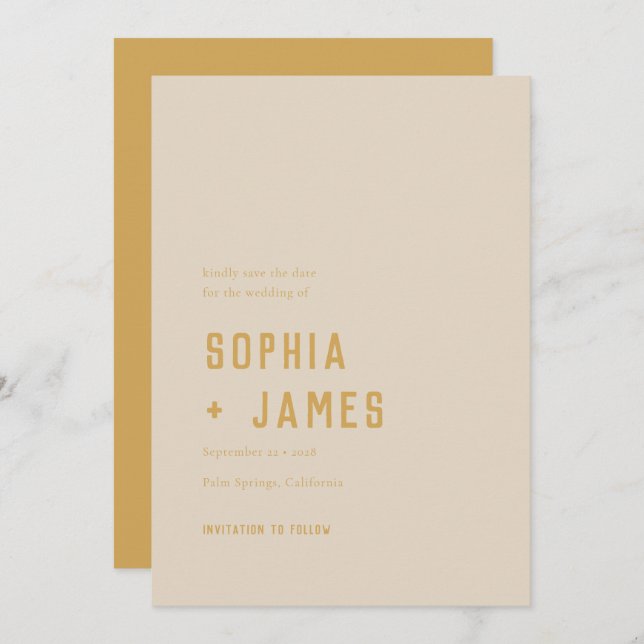 Modern Boho Geometric Arch Golden Beige Wedding Save The Date (Front/Back)