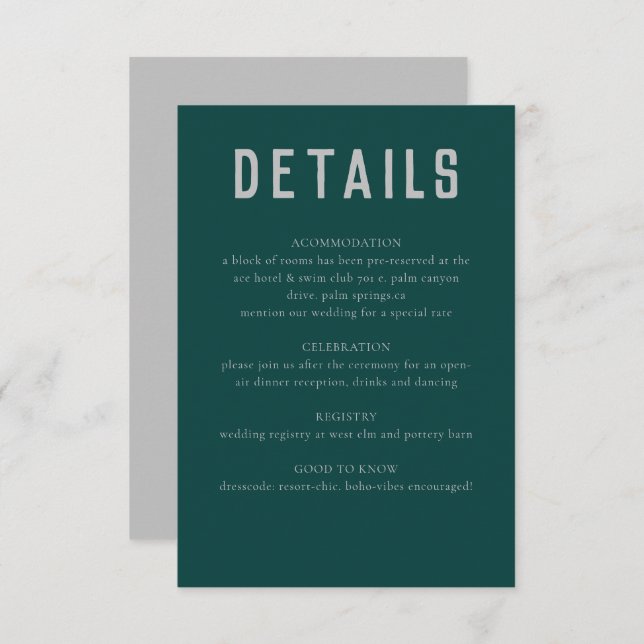 Modern Boho Geometric Arch Green Grey Wedding Enclosure Card (Front/Back)