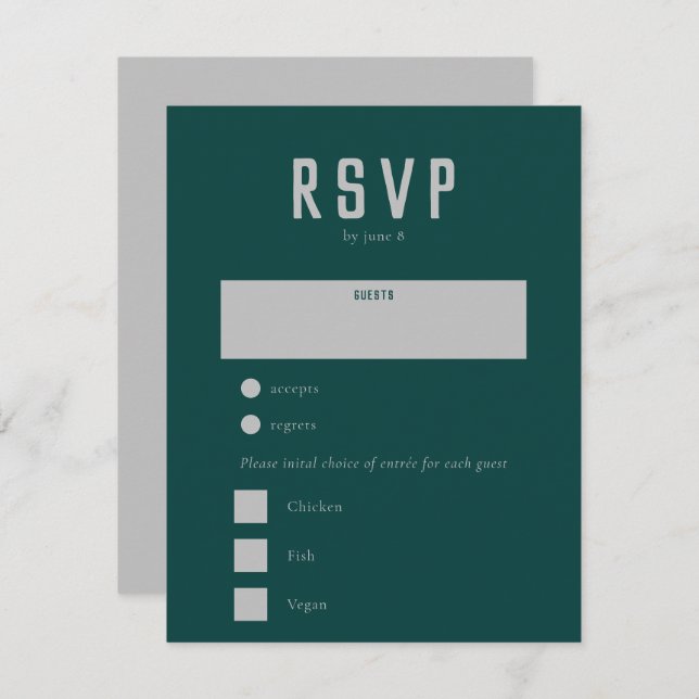 Modern Boho Geometric Arch Green Grey Wedding RSVP Card (Front/Back)