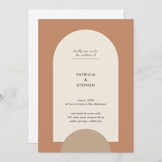 Modern Boho Geometric Arch Terracotta Wedding Invitation (Front/Back)