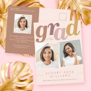 Modern Boho Grad Typography Blush Photo Graduation Postcard