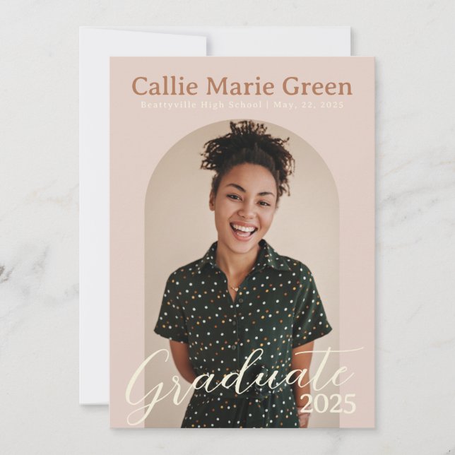 Modern Boho Graduation Photo Announcement Card (Front)