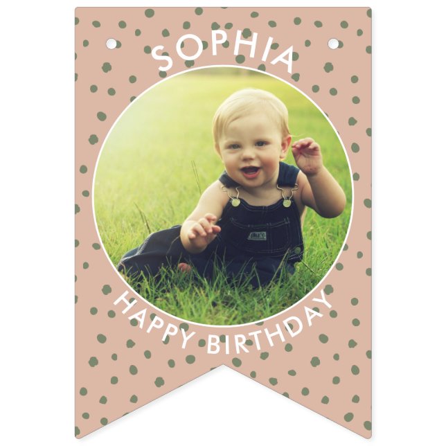 Modern Boho green Custom birthday photo bunting (Twelfth Flag)
