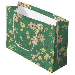 Modern Boho Green Floral Pattern Large Gift Bag