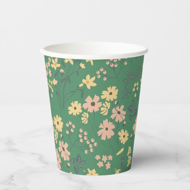 Modern Boho Green Floral Pattern Paper Cups (Front)