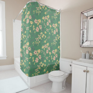 Modern Boho Green Floral Pattern Shower Curtain