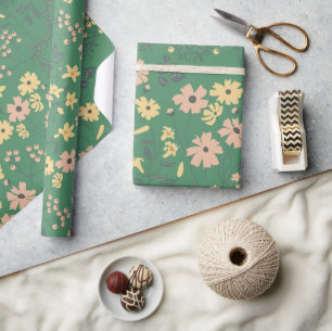 Modern Boho Green Floral Pattern Wrapping Paper